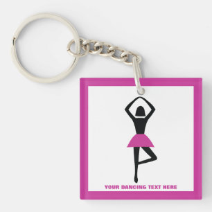 Dancing ballerina black, hot pink custom key ring