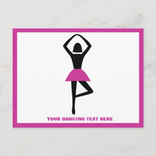 Dancing ballerina black, hot pink custom postcard