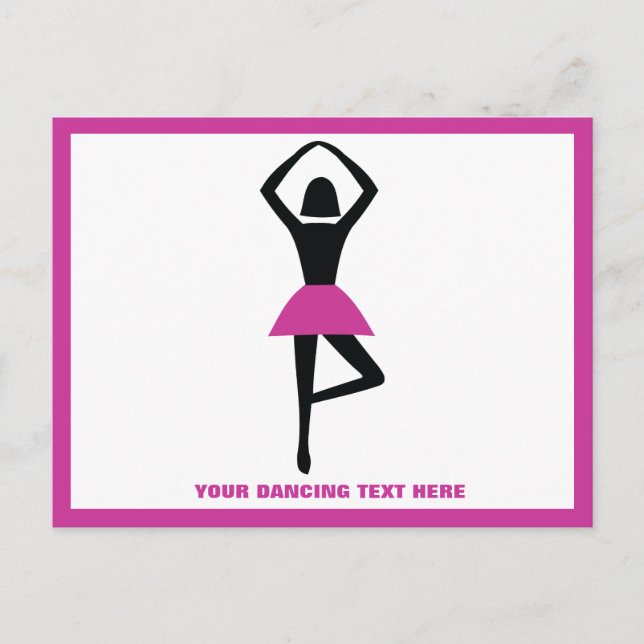 Dancing ballerina black, hot pink custom postcard (Front)