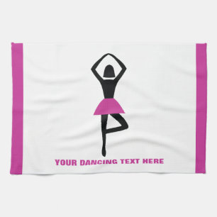 Dancing ballerina black, hot pink custom tea towel
