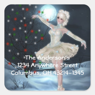 Dancing Ballerina Christmas Fantasy Address Square Sticker
