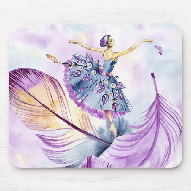 Dancing Ballerina in Lavender Blue with Feathers Mouse Pad (Front)
