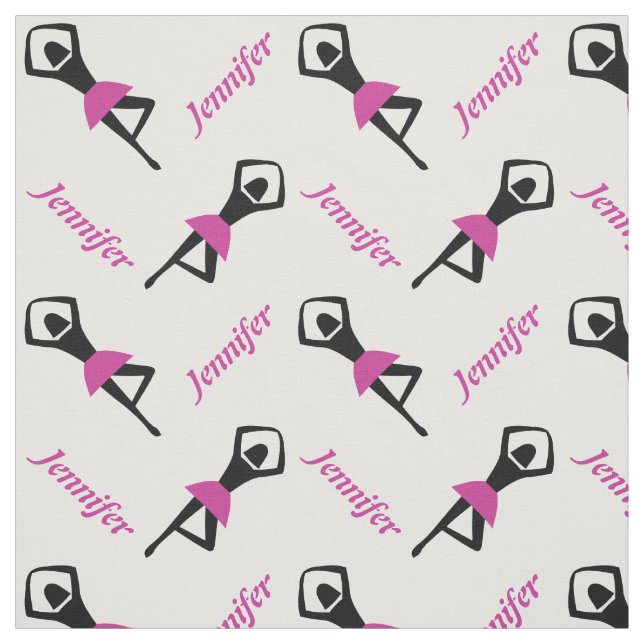 Dancing ballerina pink with name personalised fabric (Swatch)