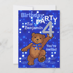 Dancing Bears 4th Birthday Party for Boys Invitation