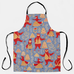 Dancing bears and foxes in a magical forest seamle apron
