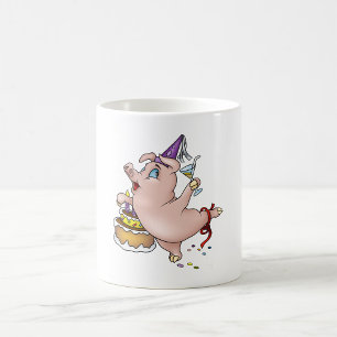 Dancing Birthday Party Pig with Cake and Cocktail Coffee Mug