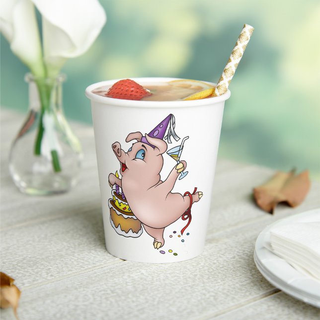 Dancing Birthday Party Pig with Cake and Cocktail Paper Cups (Creator Uploaded)