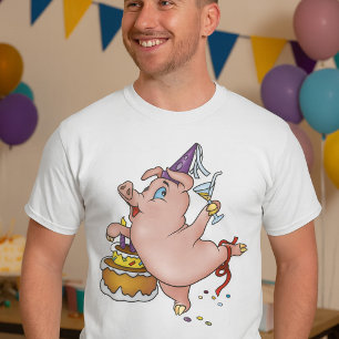 Dancing Birthday Party Pig with Cake and Cocktail T-Shirt