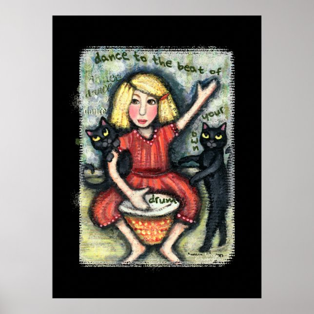 Dancing Black Cats Art Poster Print (Front)