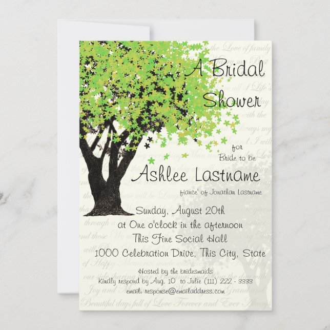 Dancing Blooms Tree Bridal Shower Invitation (Front)