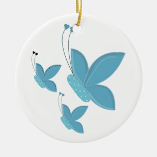 Dancing Blue Butterflies Ceramic Tree Decoration