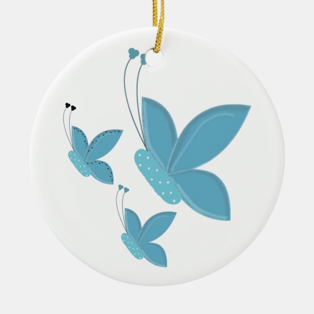Dancing Blue Butterflies Ceramic Tree Decoration (Front)