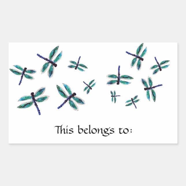 Dancing Blue Dragonfly Art Rectangular Sticker (Front)