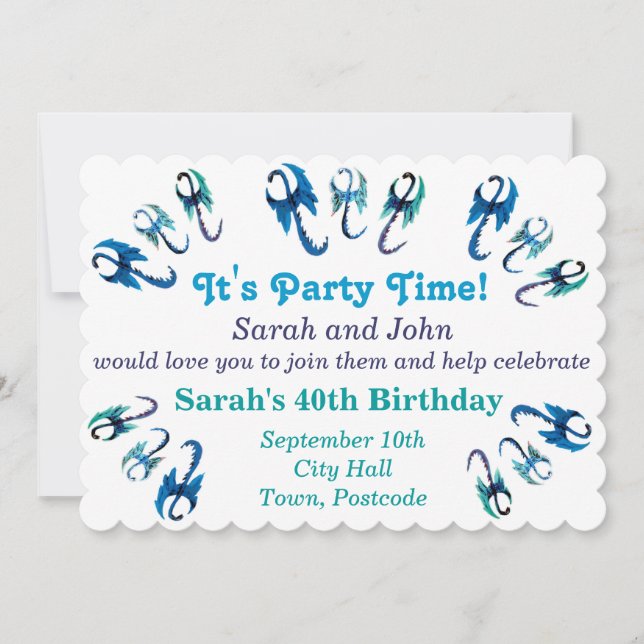 Dancing Blue Dragons Party Invitation (Front)