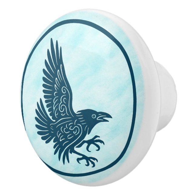 Dancing Blue Raven Ceramic Knob (Right)