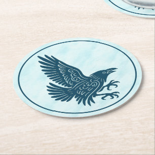 Dancing Blue Raven Round Paper Coaster