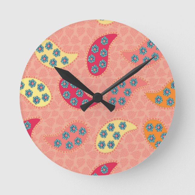 Dancing Boho Paisley Round Clock (Front)