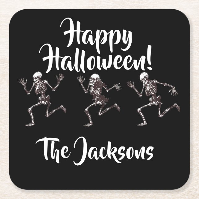 Dancing Bones Square Paper Coaster (Front)