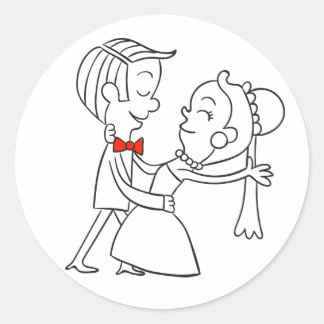 Dancing Bride & Groom Black And White Wedding Classic Round Sticker