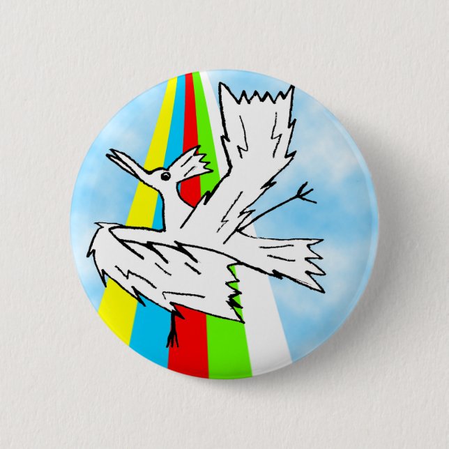 Dancing Brolly Bird on a Rainbow 6 Cm Round Badge (Front)