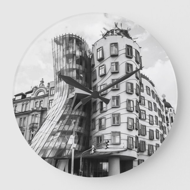 Dancing Building in Prague Large Clock (Front)