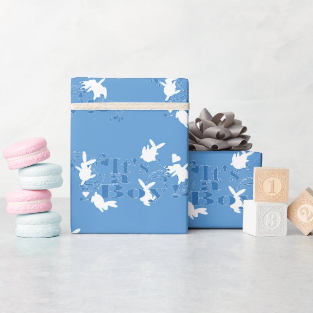 Dancing Bunnies It's a Boy! Blue Wrapping Paper (Baby Shower)
