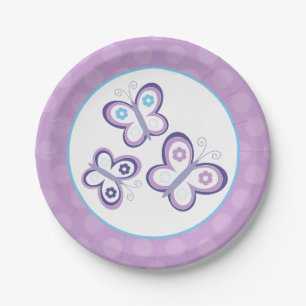Dancing Butterflies Purple and Teal Paper Plate