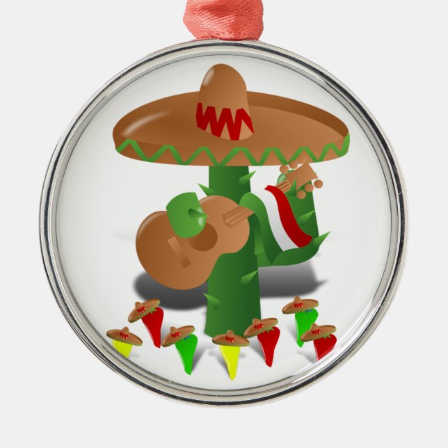 Dancing Cactus with Guitar Fiesta Metal Tree Decoration (Front)