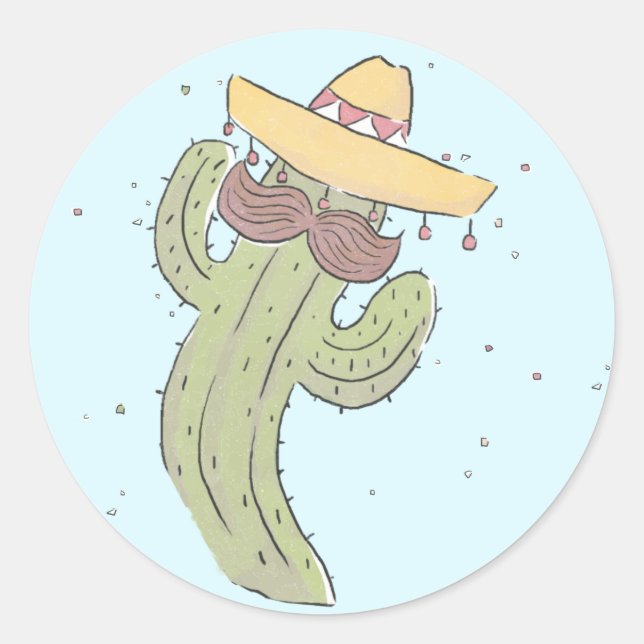 Dancing Cactus with Moustache in Sombrero Classic Round Sticker (Front)