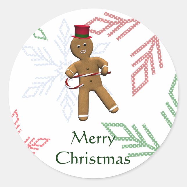 Dancing Cartoon Gingerbread Man Classic Round Sticker (Front)