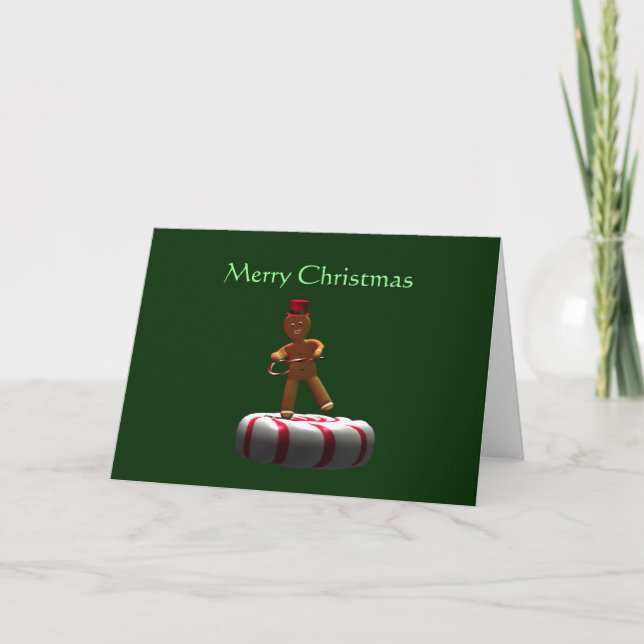 Dancing Cartoon Gingerbread Man Holiday Card (Front)