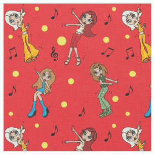 Dancing Cartoon Girls Fabric