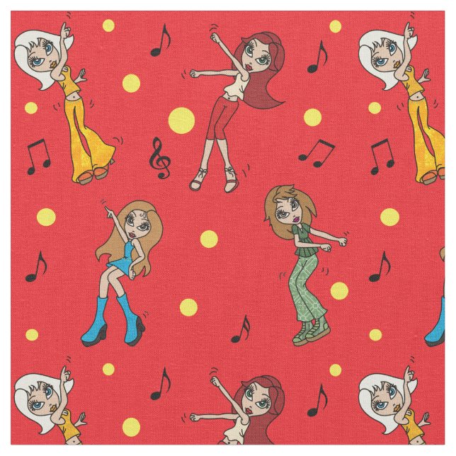 Dancing Cartoon Girls Fabric (Close Up)