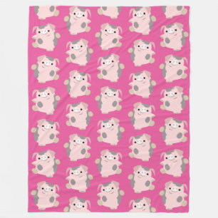 Dancing Cartoon Pig repeat Pattern Fleece Blanket