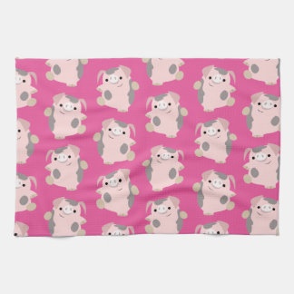 Dancing Cartoon Pig Repeat Pattern Kitchen Towel