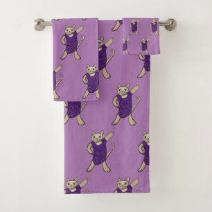 Dancing cat bath towel set
