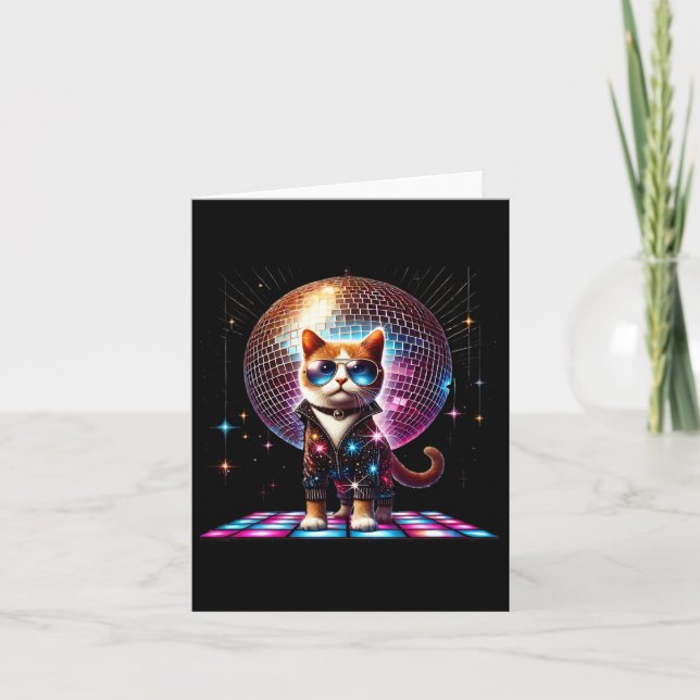 Dancing Cat Disco Ball Kitten Kitty Lover Funny Pa Card (Front)