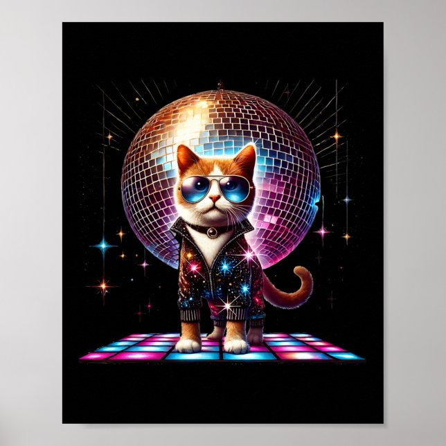Dancing Cat Disco Ball Kitten Kitty Lover Funny Pa Poster (Front)