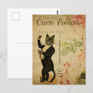 Dancing Cat in Tuxedo Postcard