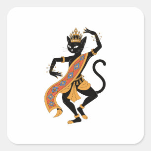 Dancing Cat King Folk Art Sticker