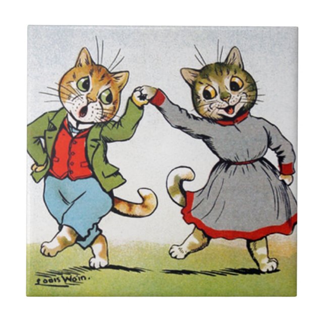 Dancing Cats Ceramic Tile (Front)