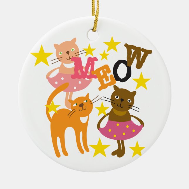Dancing Cats Ceramic Tree Decoration (Front)