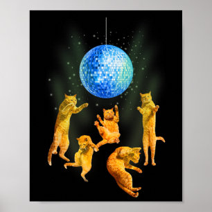 Dancing Cats Disco Ball Kitten Kitty Lover Party A Poster
