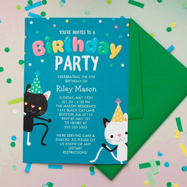 Dancing Cats Kids Birthday Party Invitation (Creator Uploaded)