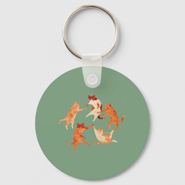 Dancing Cats Watercolor Key Ring (Front)