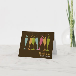 Dancing champagne glasses colour bubbly thank you card