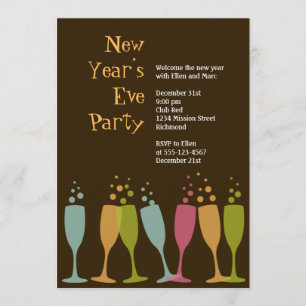 Dancing champagne glasses colourful bubbly holiday invitation