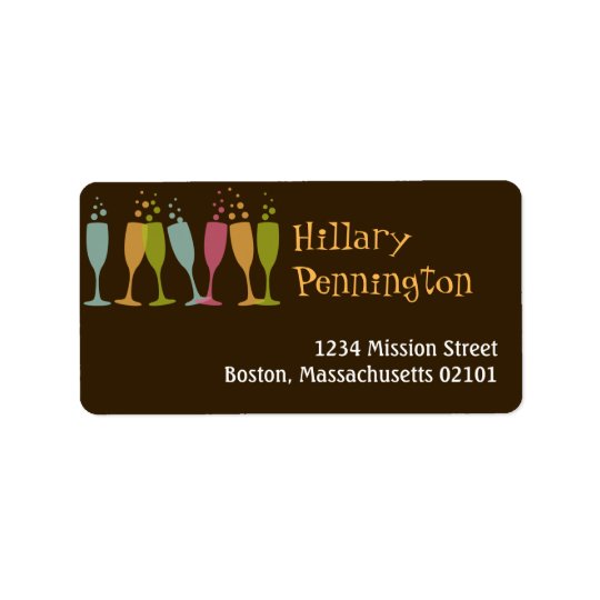 Dancing champagne glasses retro cute bubbly label address label