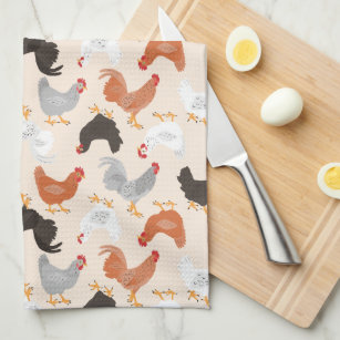 Dancing Chickens Pattern Tea Towel