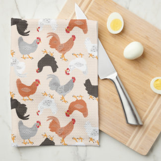 Dancing Chickens Pattern Tea Towel